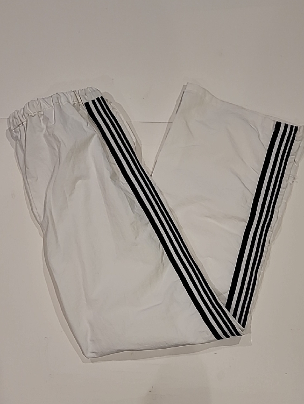 Love Tree White Wide-Leg NylonTrack Pants with Black Side Stripes Large - Picture 3 of 10